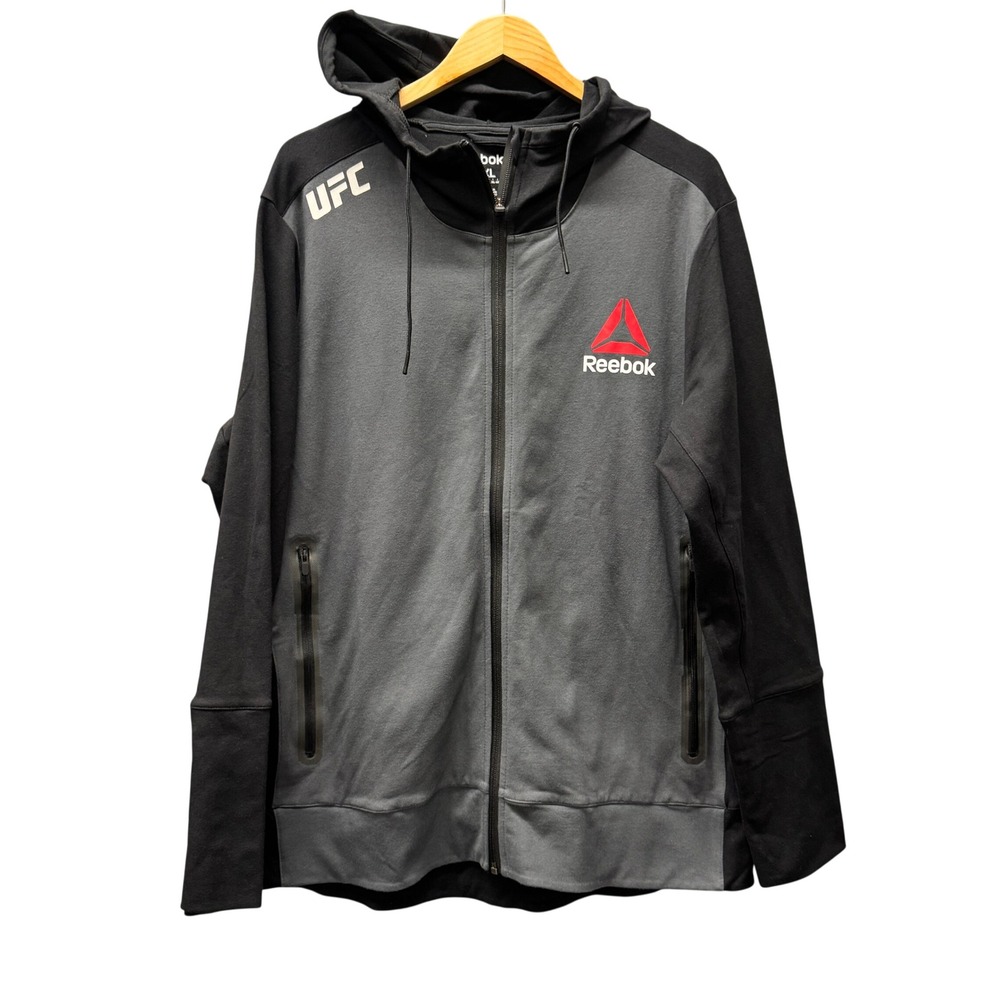 Reebok Walkout Hoodie Mens XL UFC Combat Training Black Gray MMA Full Zip